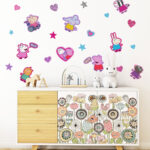 Peppa and Friends Pink wall sticker pack on a bedroom wall