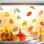 Autumn Window Stickers on window with pumpkins, leaves and acorns