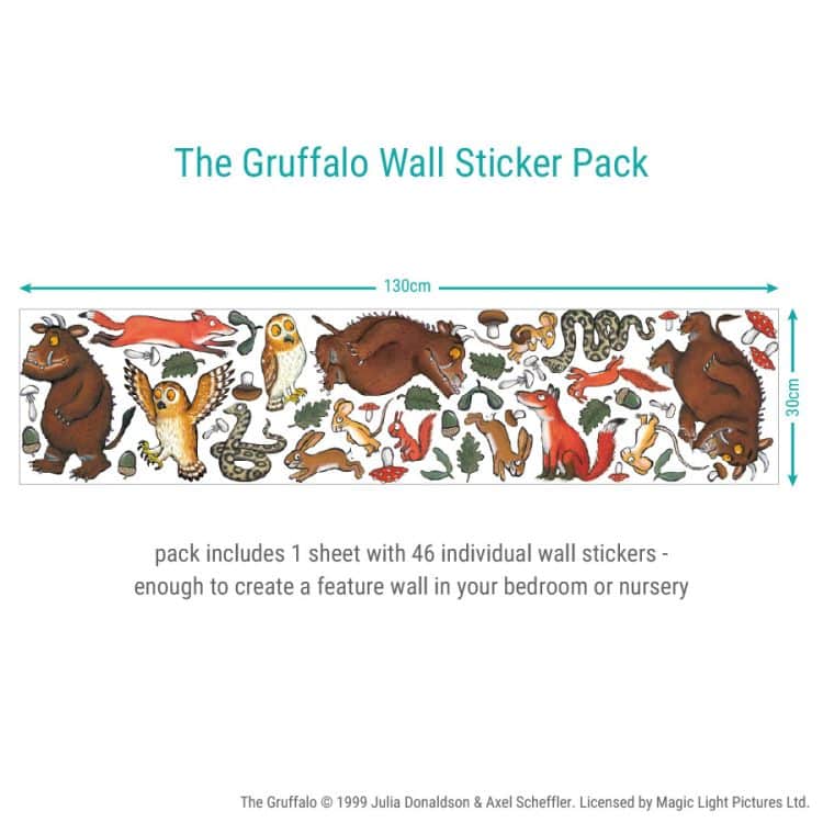 The Gruffalo Wall Sticker pack showing the sheet and what's included in the pack