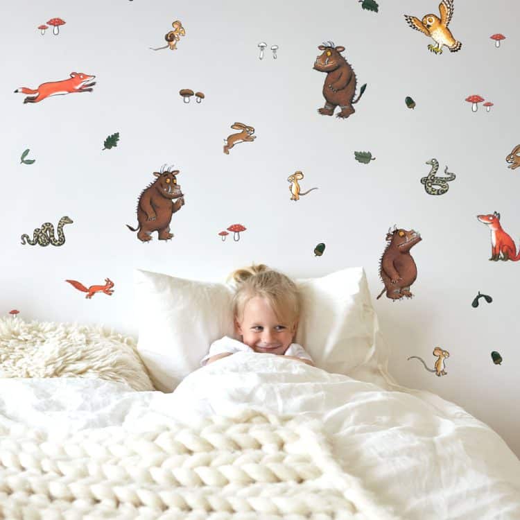 the gruffalo wall stickers decorating a feature wall in a child's bedroom