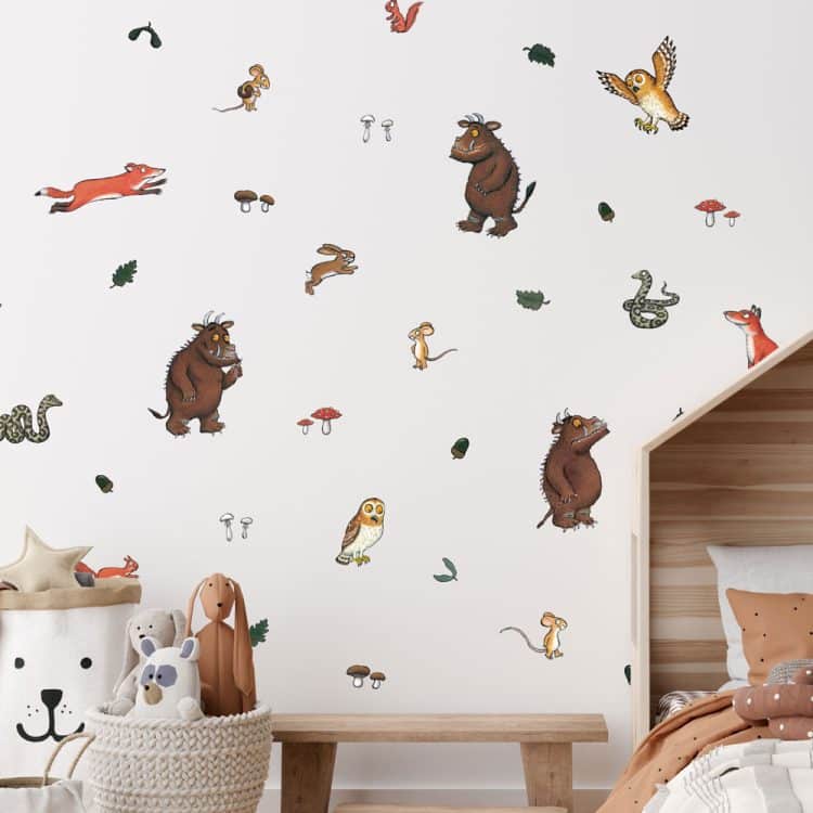 the gruffalo wall stickers decorating a feature wall in a child's bedroom