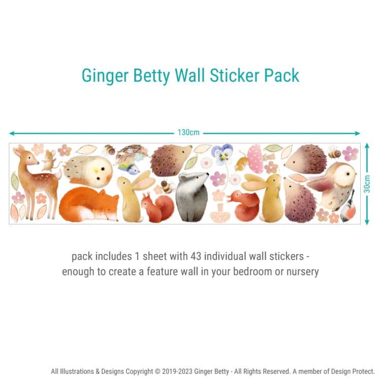 Ginger Betty Wall Sticker pack showing the sheet and what's included in the pack