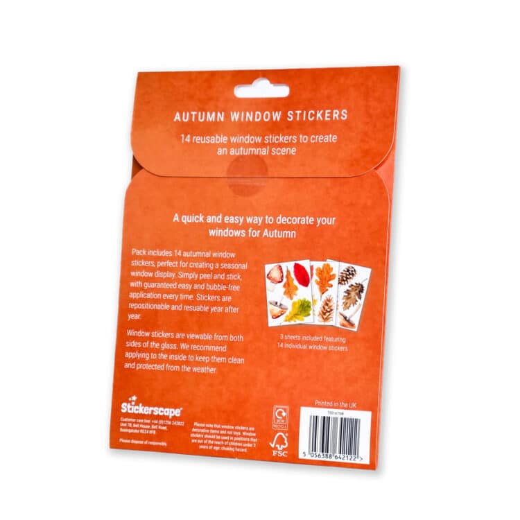 Autumn Leaves Window Stickers showing packaging reverse