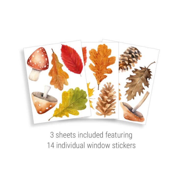 Autumn Leaves window stickers showing what is included in the pack