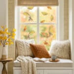 Autumn Flower Fairies window stickers on a window in a autumnal reading nook