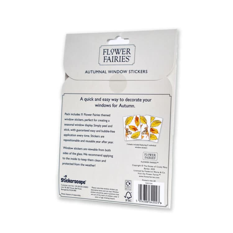 Autumn Flower Fairies Window Stickers showing packaging reverse